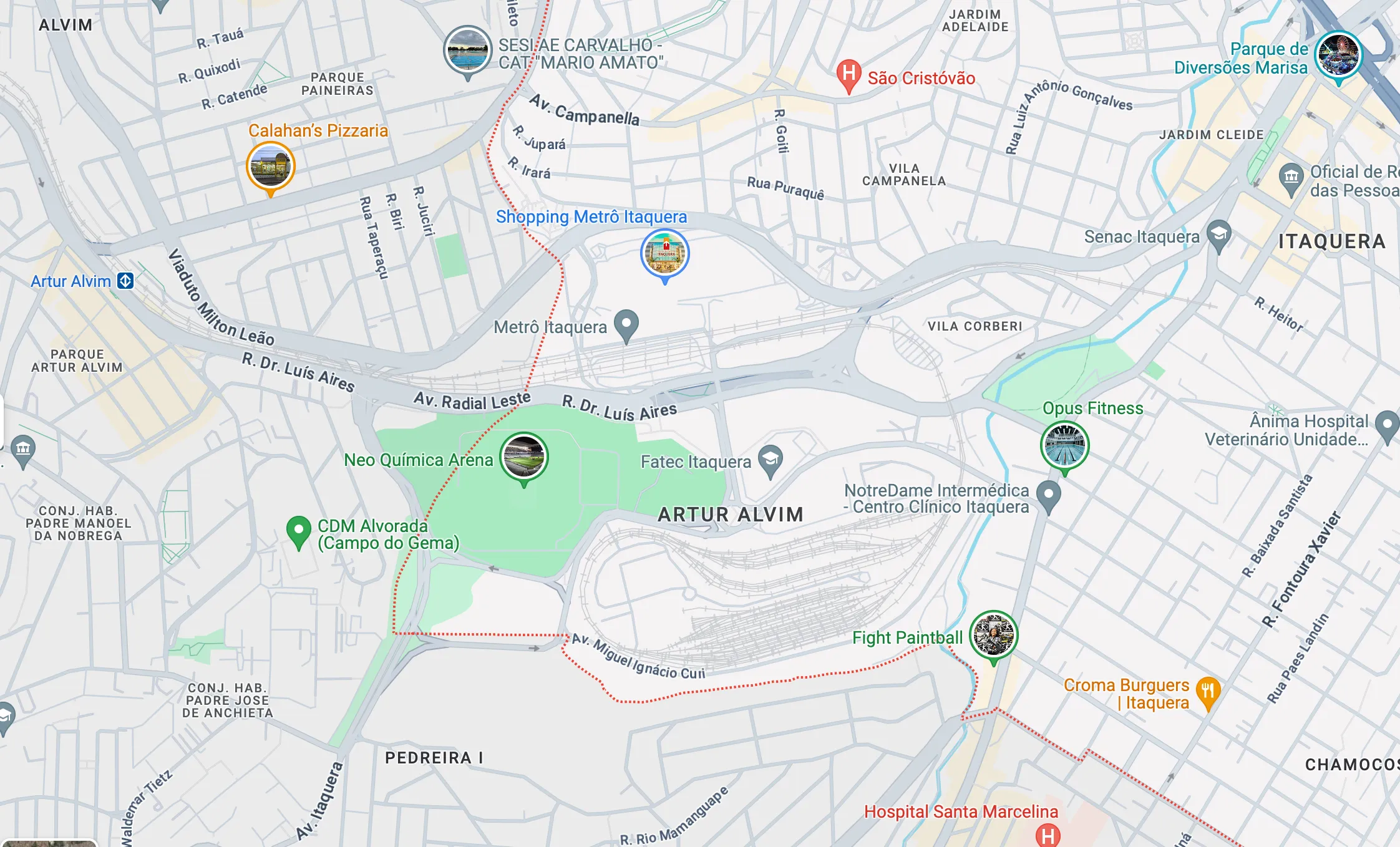 screenshot of itaquera map view