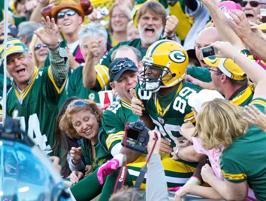 Lambeau Leap at Lambeau Field — Green Bay Packers fans celebrating