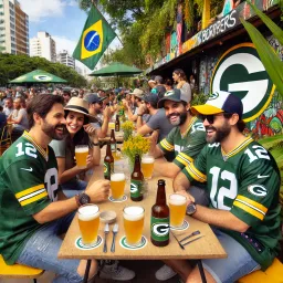 Green Bay Packers fans enjoying a craft beers in Sao Paulo, Brazil