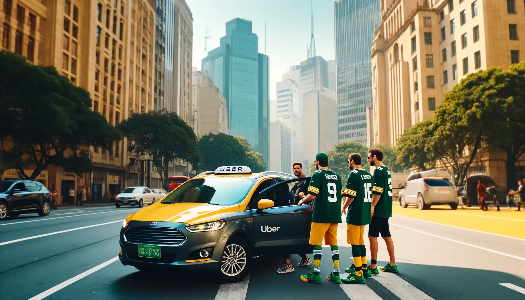 image of packers fans getting into an Uber